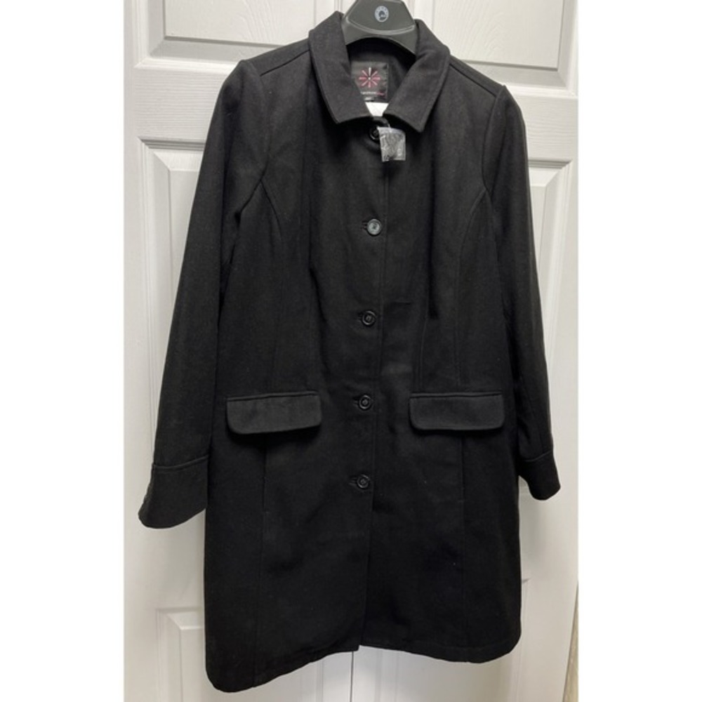 ISAAC MIZRAHI WOMENS‎ BEAUTIFUL BLACK POLYESTER BLEND DRESSY COAT SIZE 18W
